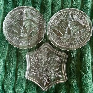 Vintage Fostoria Lead Crystal Christmas Ornaments Set of 3